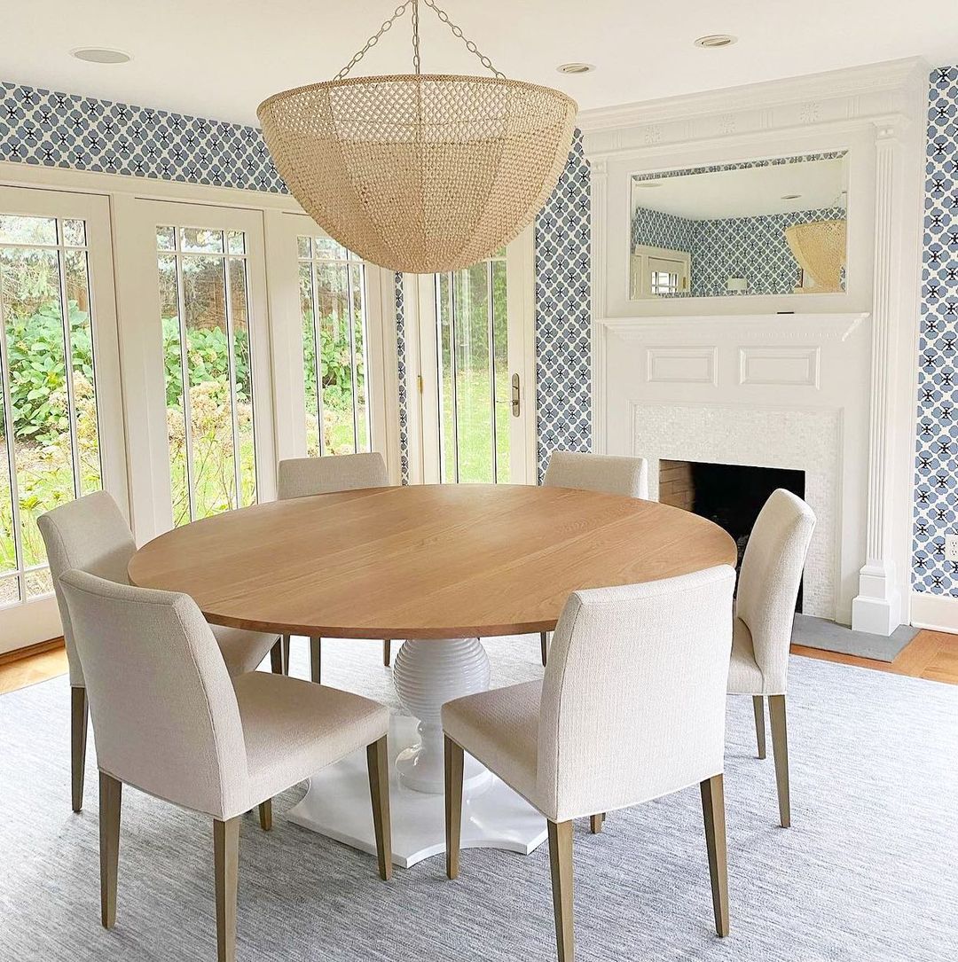 Bright and Airy Dining Room with a Classic White Fireplace