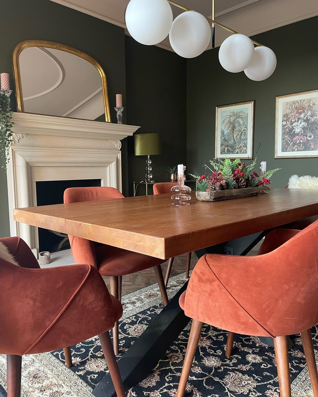 Richly Decorated Dining Room with a Regal Fireplace