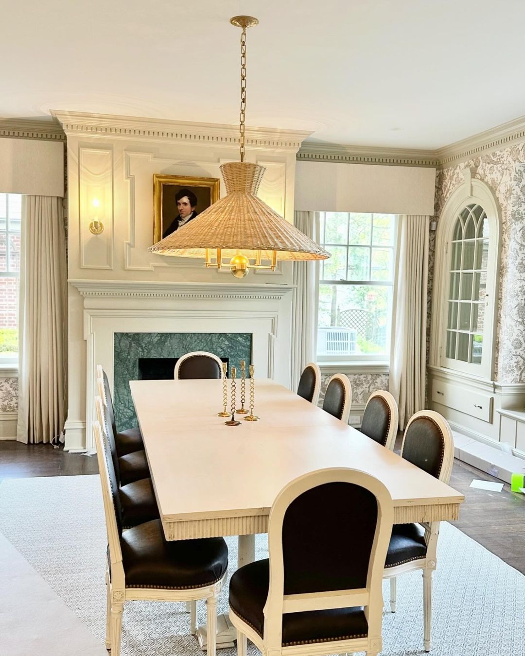 Classic and Refined Dining Room with Marble Fireplace