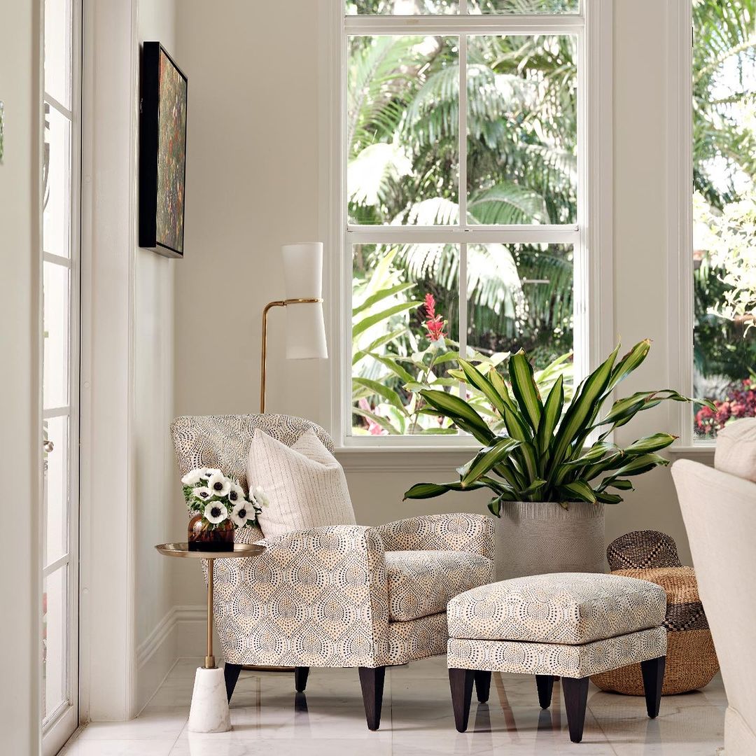 Elegant Corner with Patterned Seating and Greenery