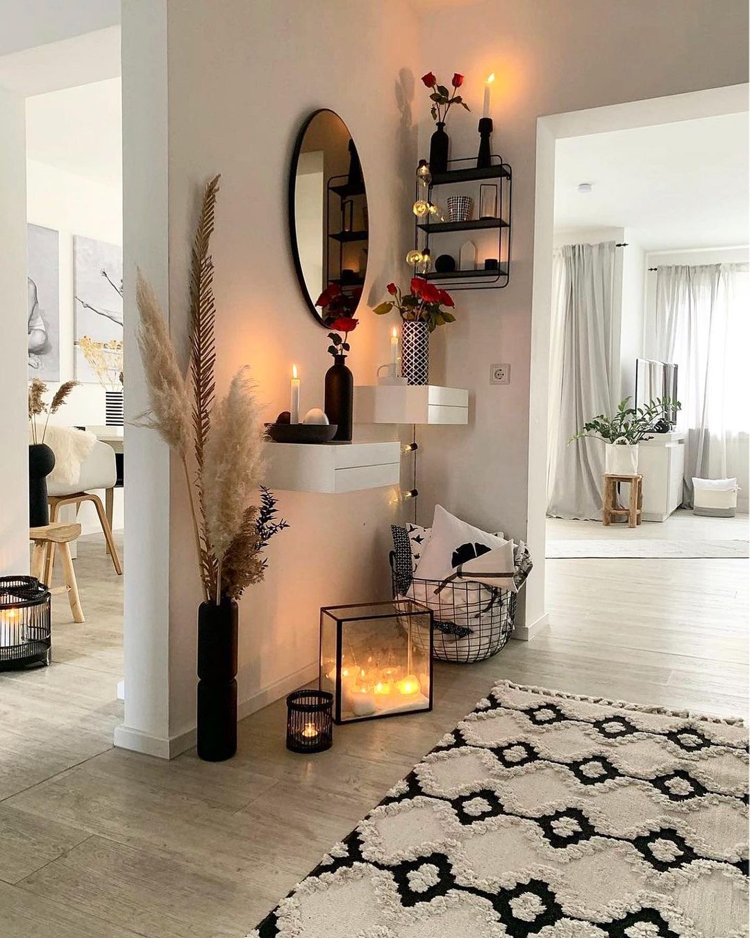 Elegant Candle Lit Corner with Floating Shelves