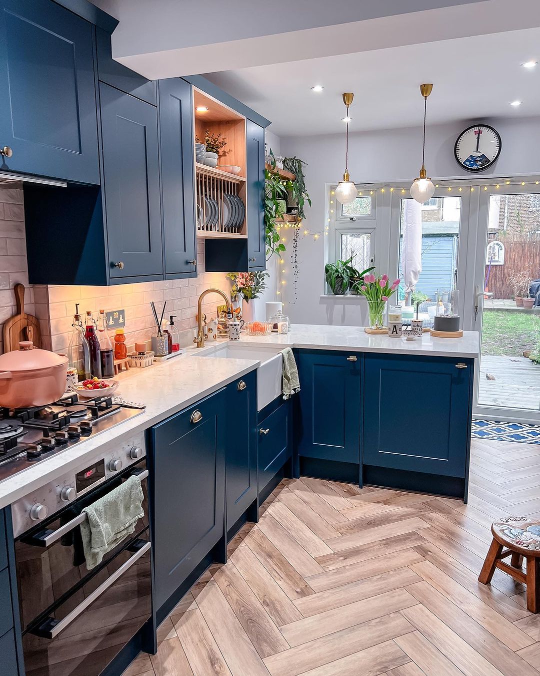 Cozy Blue Cabinets with Warm Accents"