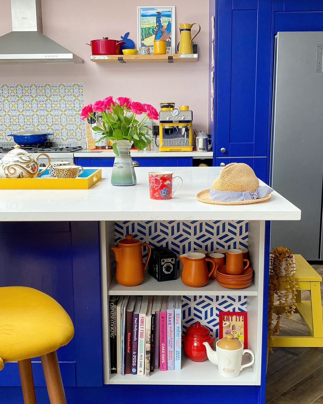 Bold Blue Cabinets with Playful Decor