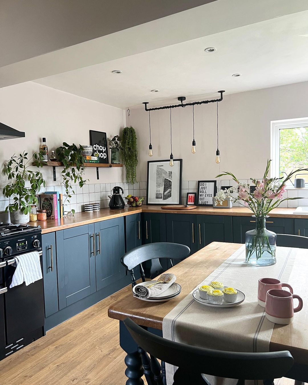 Dark Blue Cabinets with Industrial Chic