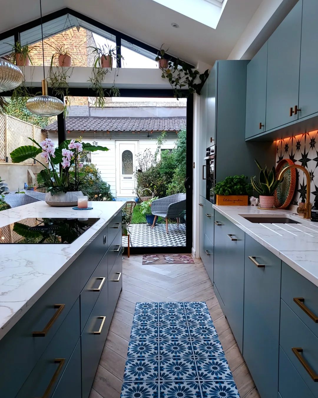 Soft Blue Cabinets with Indoor-Outdoor Flow