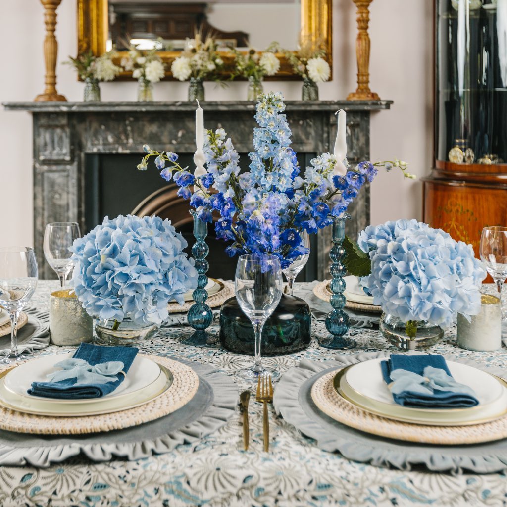 Sophisticated Blue and Grey Floral Centerpiece