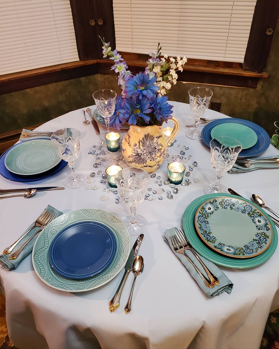 Intimate Blue and Green Floral Centerpiece