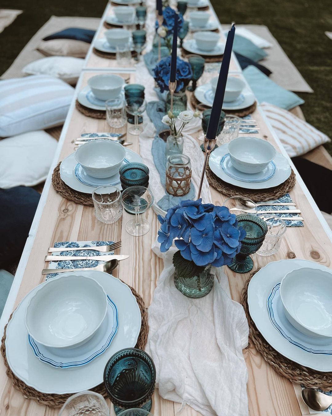 Bohemian Blue Hydrangea Centerpiece