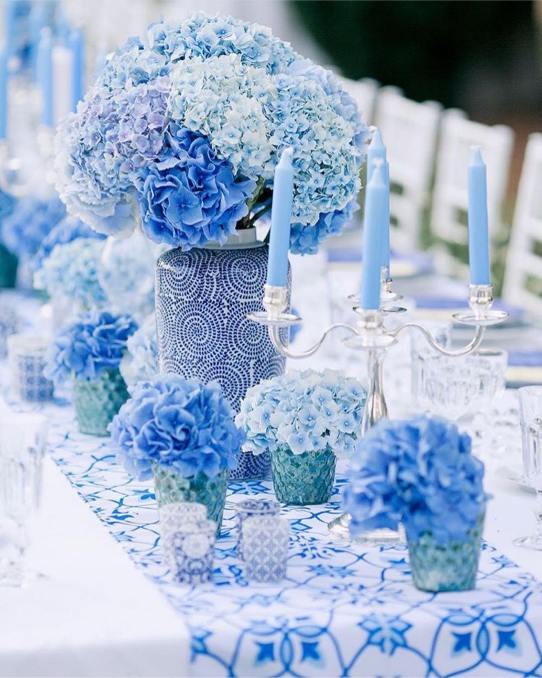 Elegant Blue Hydrangea Centerpiece