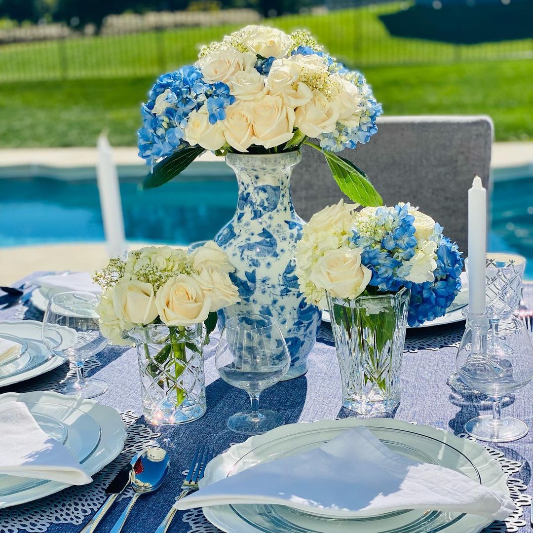 Classic Blue and White Floral Centerpiece