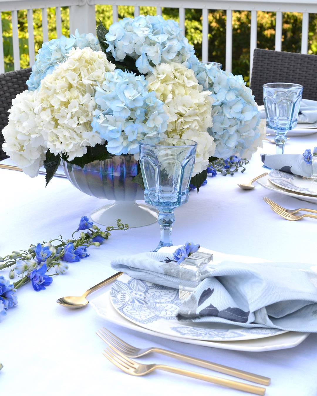 Soft Blue and White Hydrangea Centerpiec