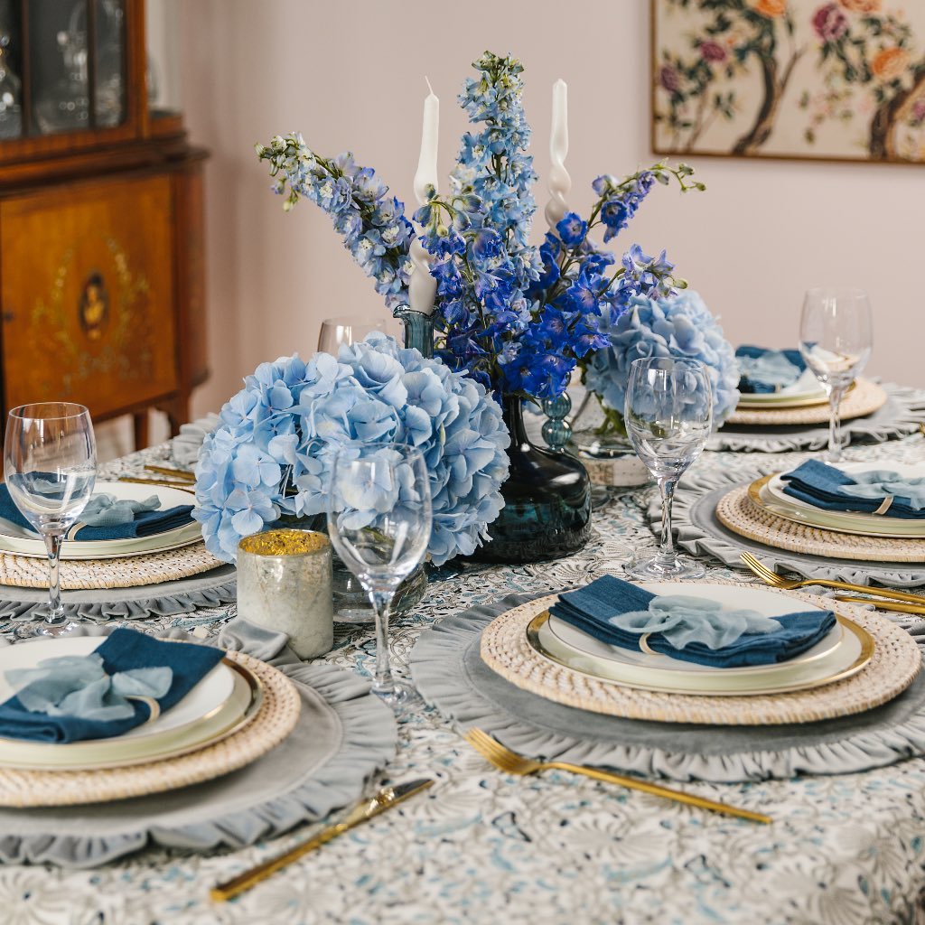 Chic Blue Floral and Candle Centerpiece