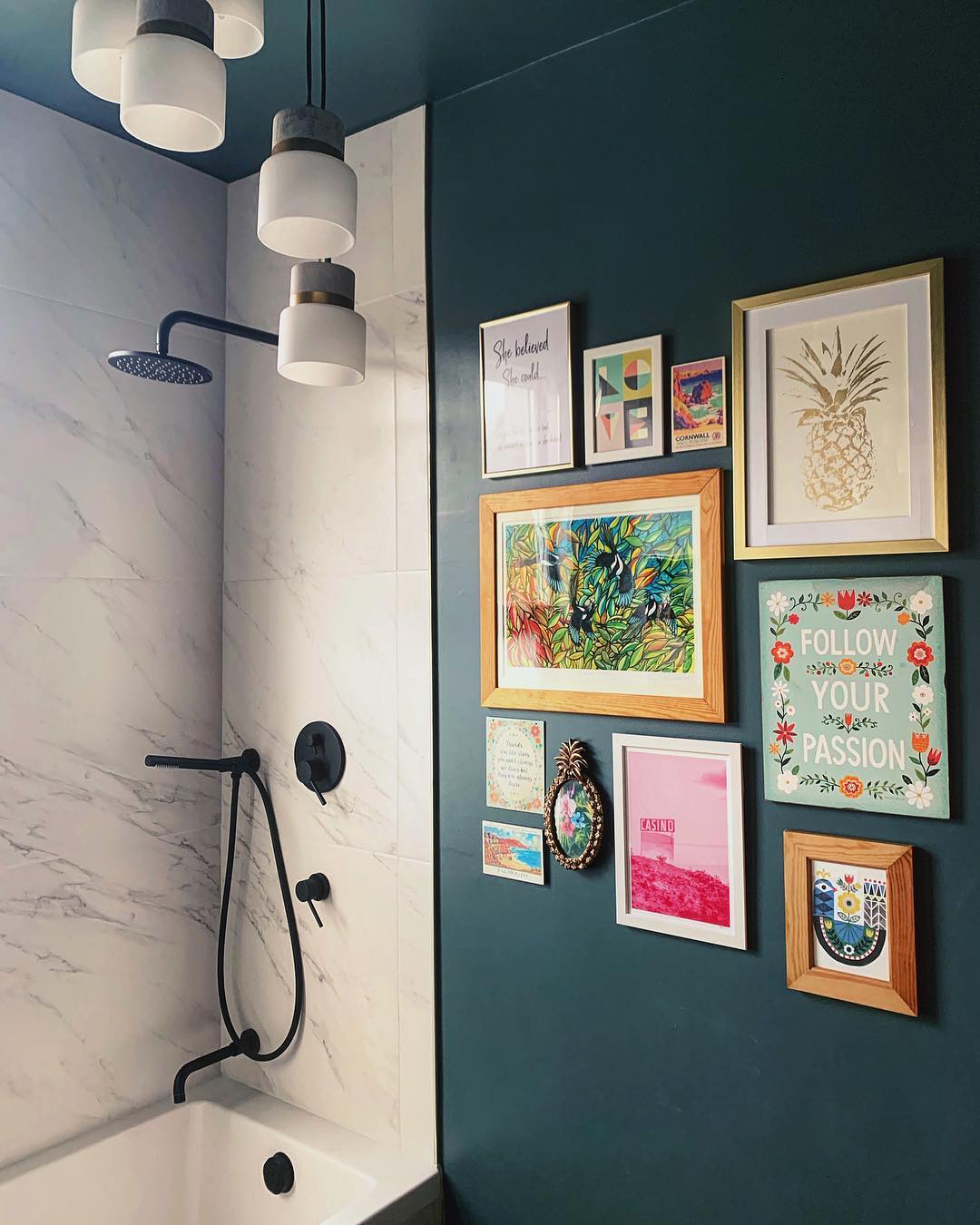 Eclectic Gallery Wall for a Vibrant Bathroom