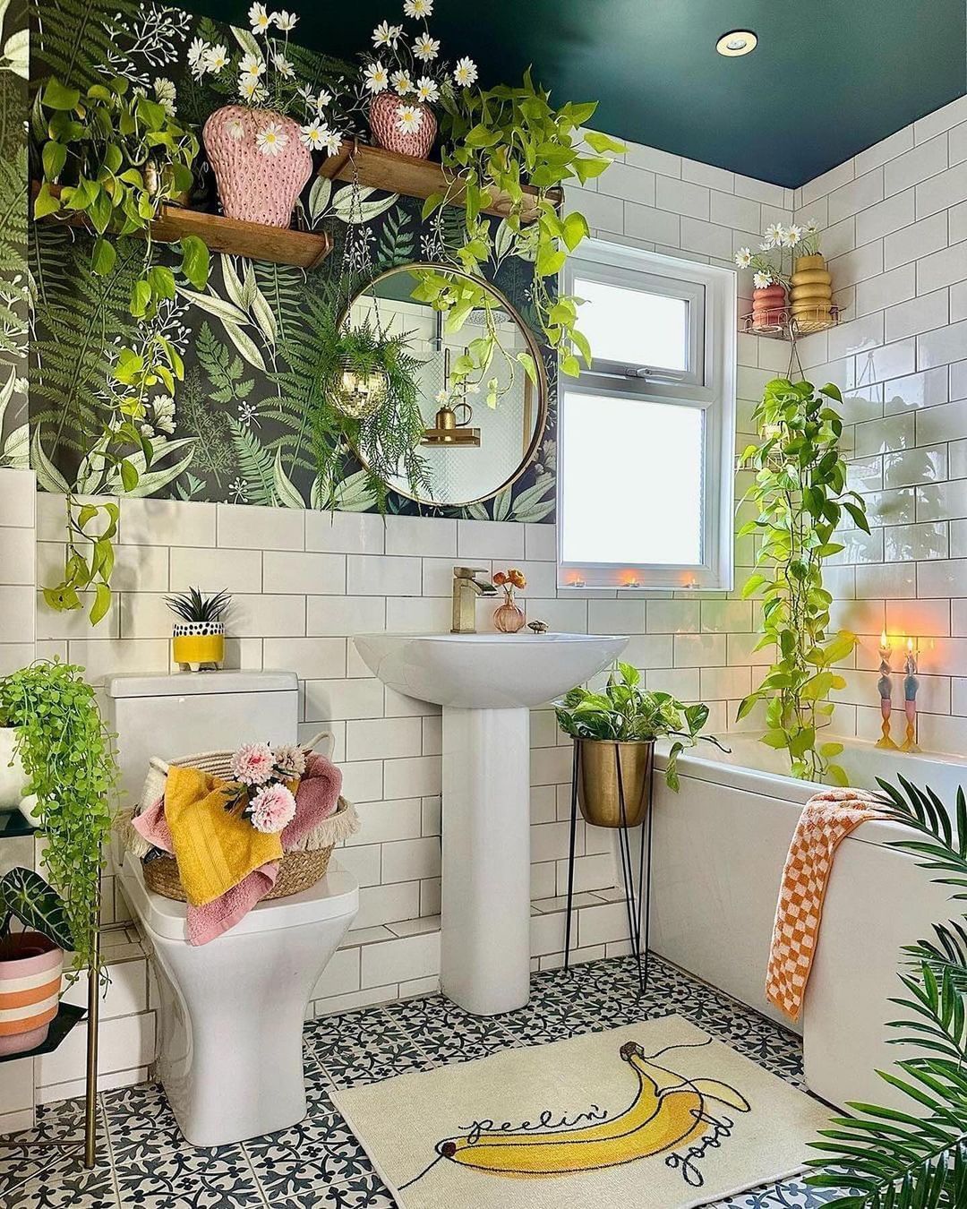 Lush Greenery and Floral Accents for a Fresh Bathroom Vibe