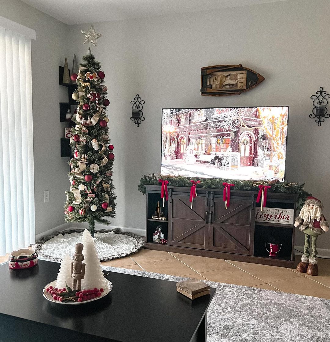 12. Cozy Living Room Pencil Christmas Tree