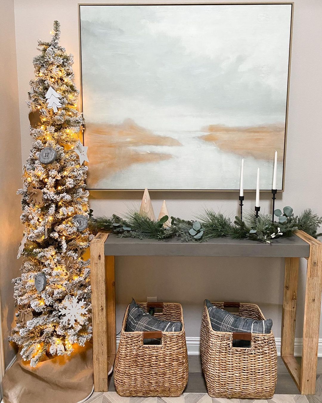 Rustic and Elegant Pencil Christmas Tree Entryway