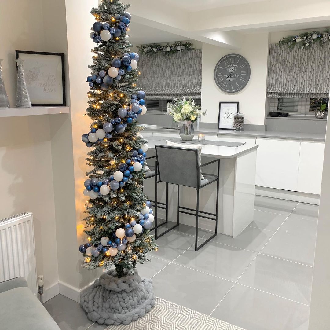 Modern Blue and Silver Pencil Christmas Tree