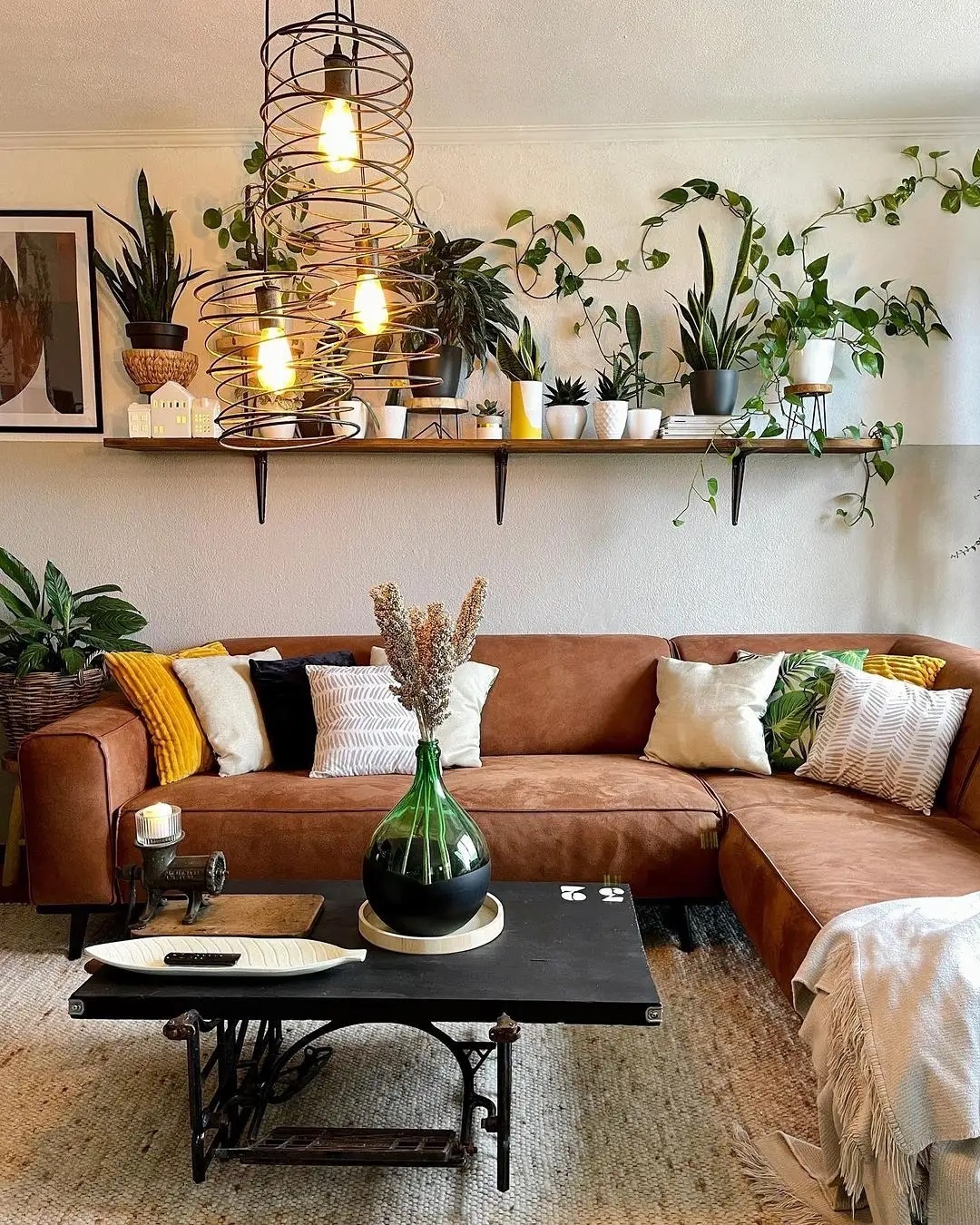 Create a Cozy Greenery Oasis with a Tan Couch