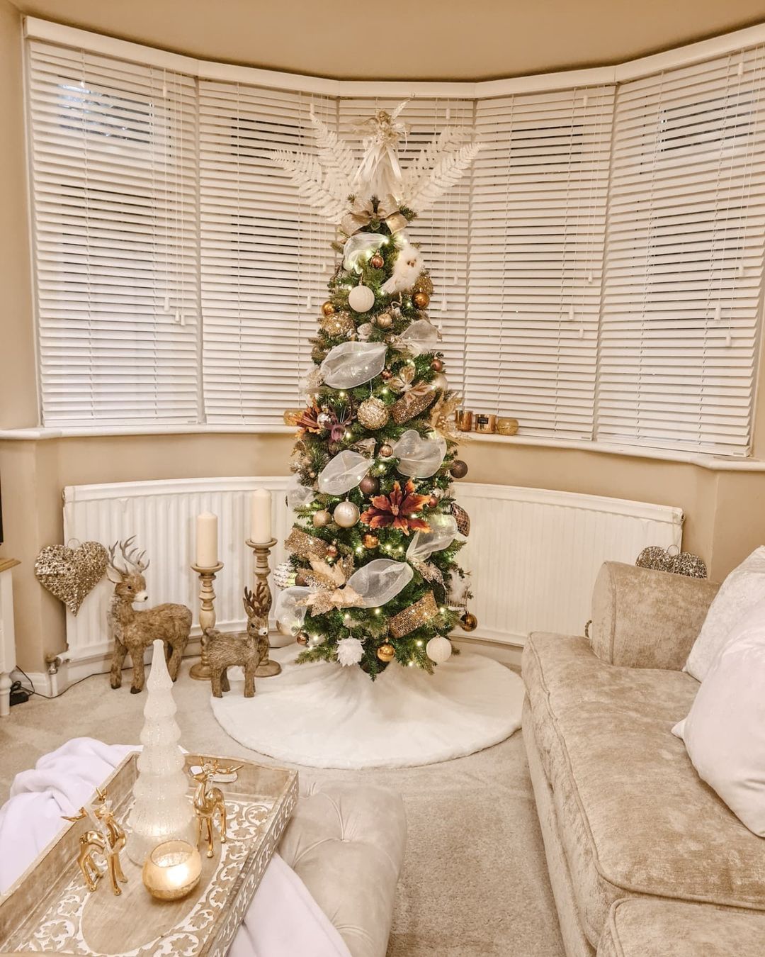 Create a Luxurious Bay Window Display with a Slim Christmas Tree