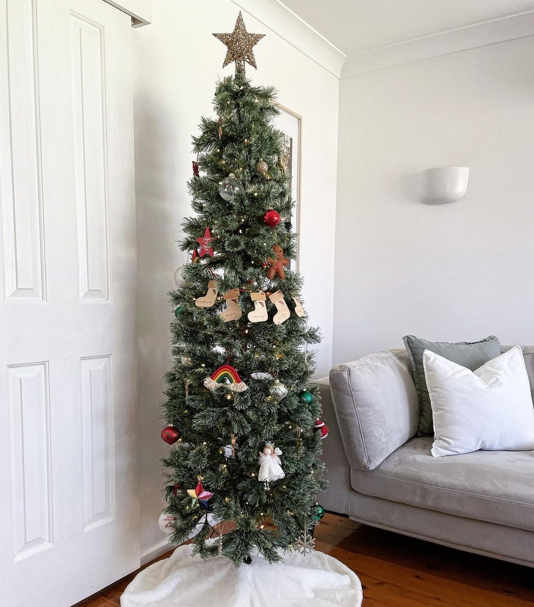 Add a Personal Touch with a Slim Christmas Tree and Handmade Ornaments