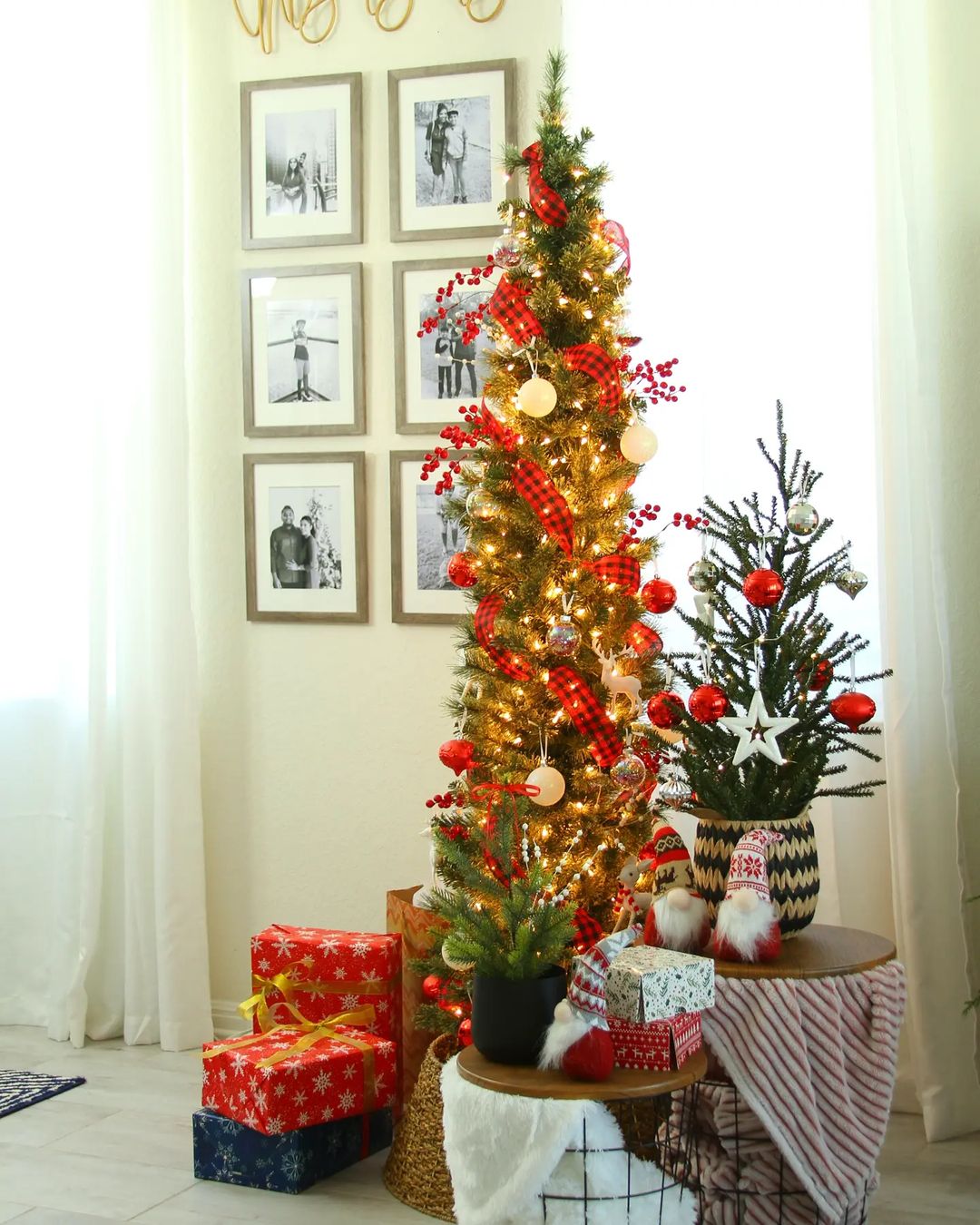 Create a Festive Corner with a Slim Christmas Tree and Bright Decorations