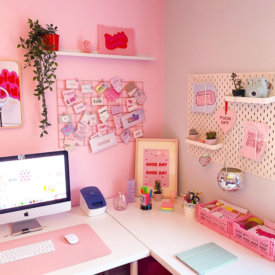 Vibrant Pink Office with Creative Organization