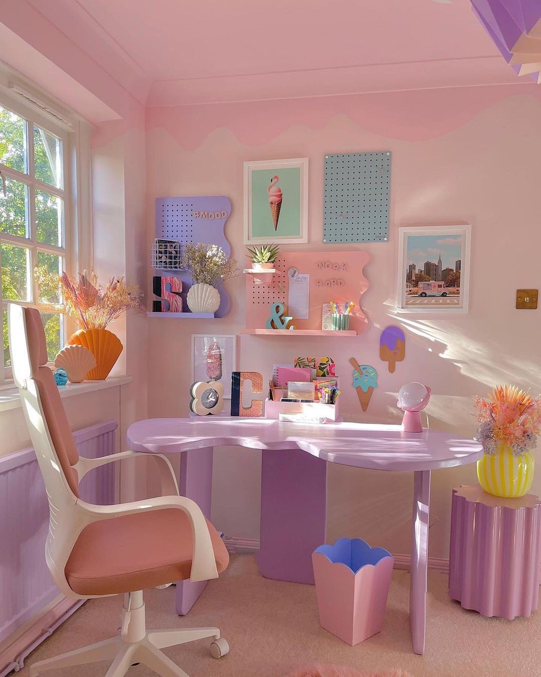 Pastel Dream Pink Office with Unique Shapes