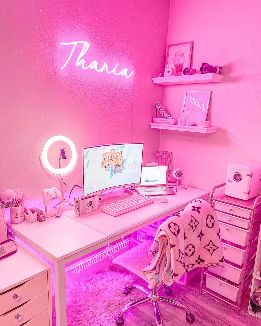 Glamorous Pink Office with Neon Lighting