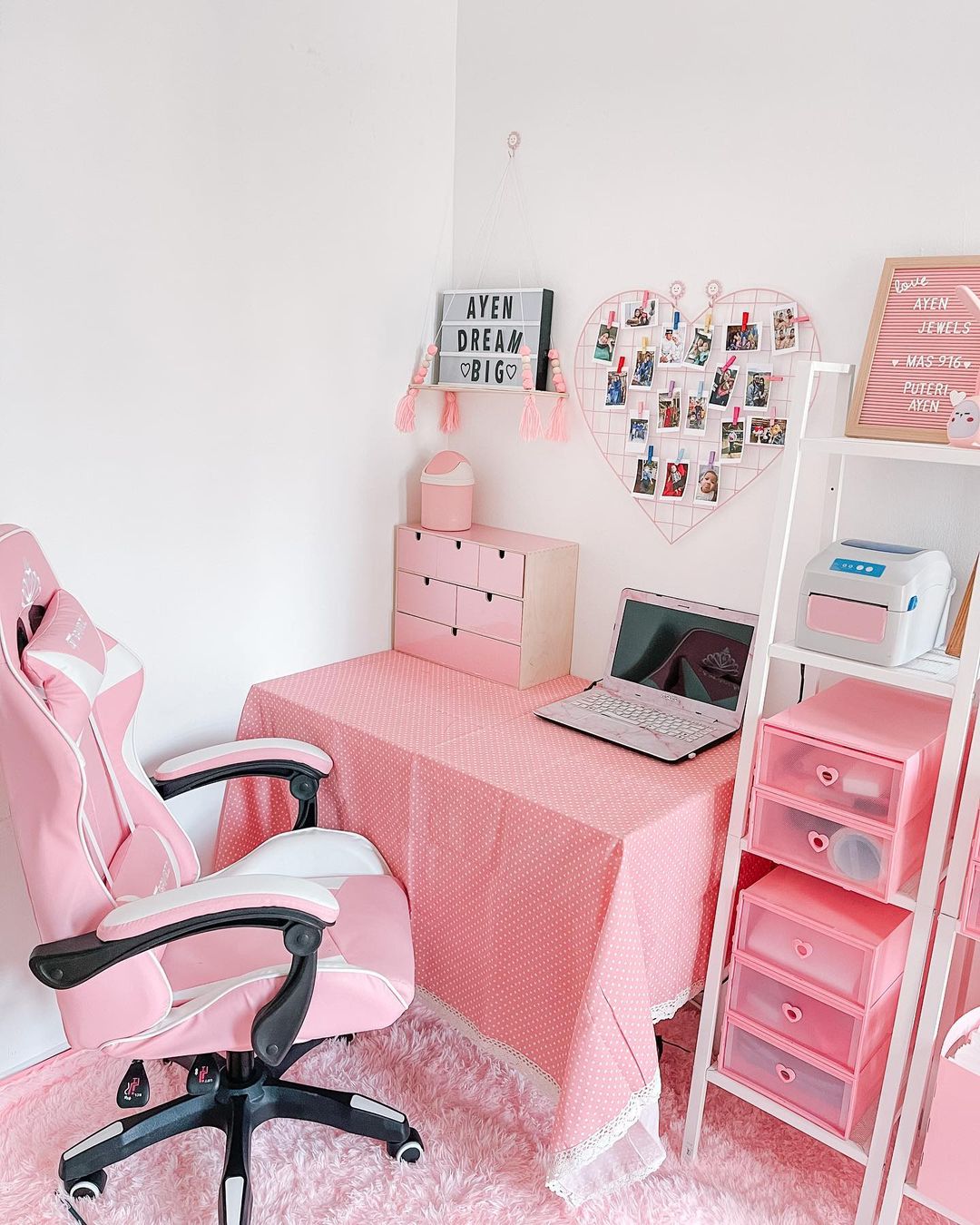 Cozy Pink Office with Heartfelt Decor