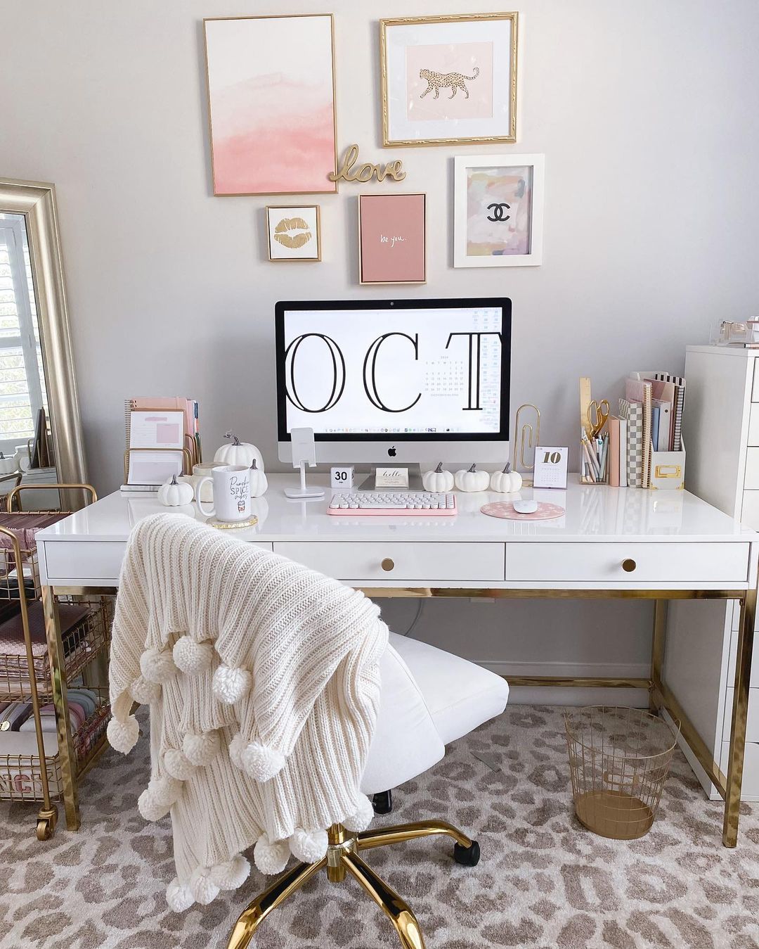 Elegant Pink Office with Gold Accents