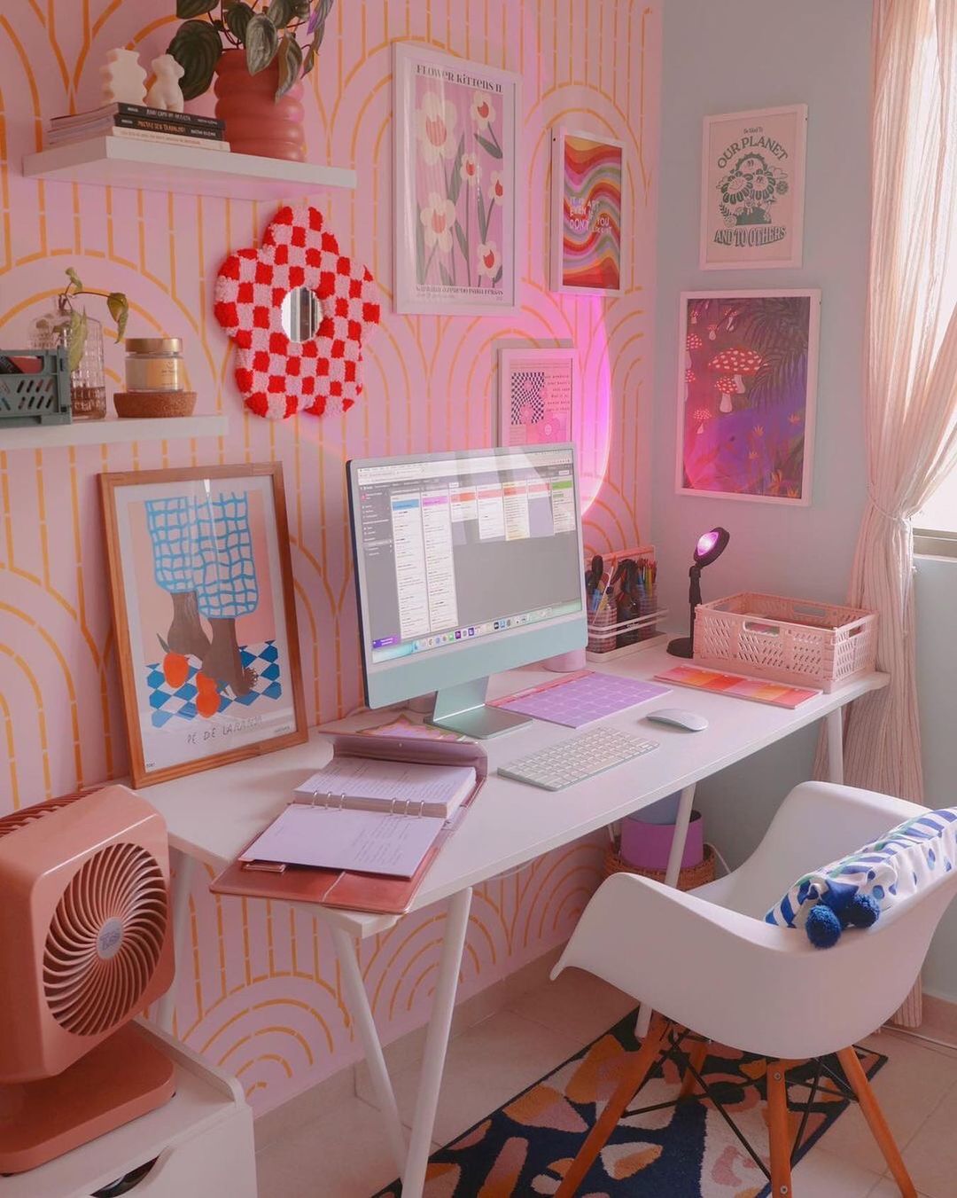 Colorful Art and Neon Lights for a Stylish Pink Office