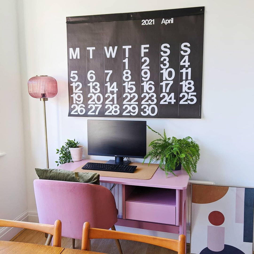 Modern Pink Office with Large Calendar