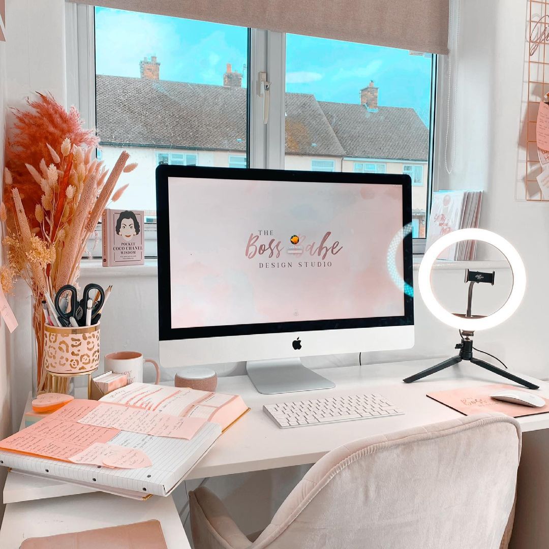 Modern Pink Office with Professional Setup