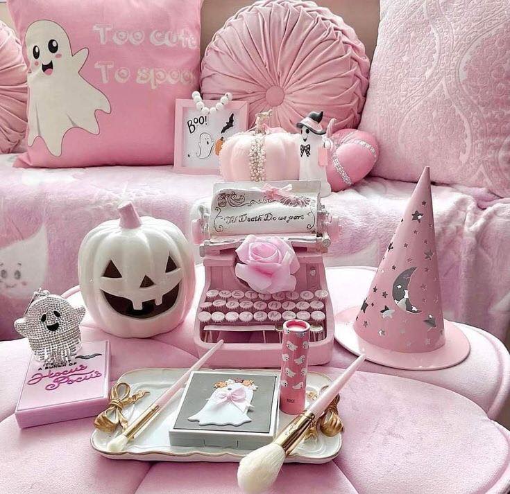 Adorable Pink Halloween Decor with Cozy Accents