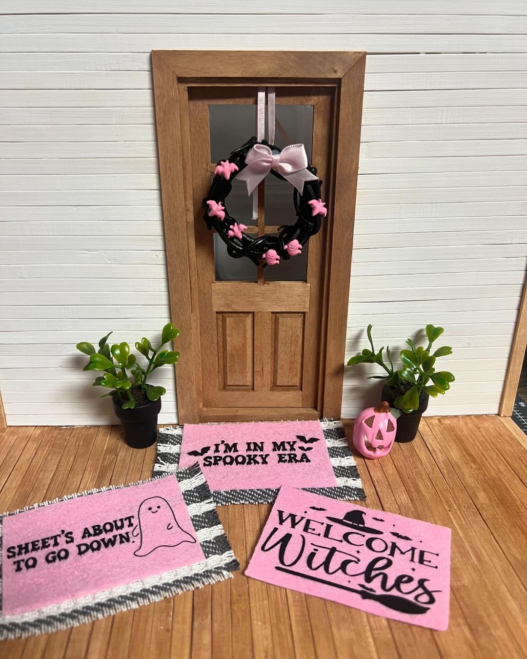 Spooky Pink Halloween Entryway with Fun Doormats