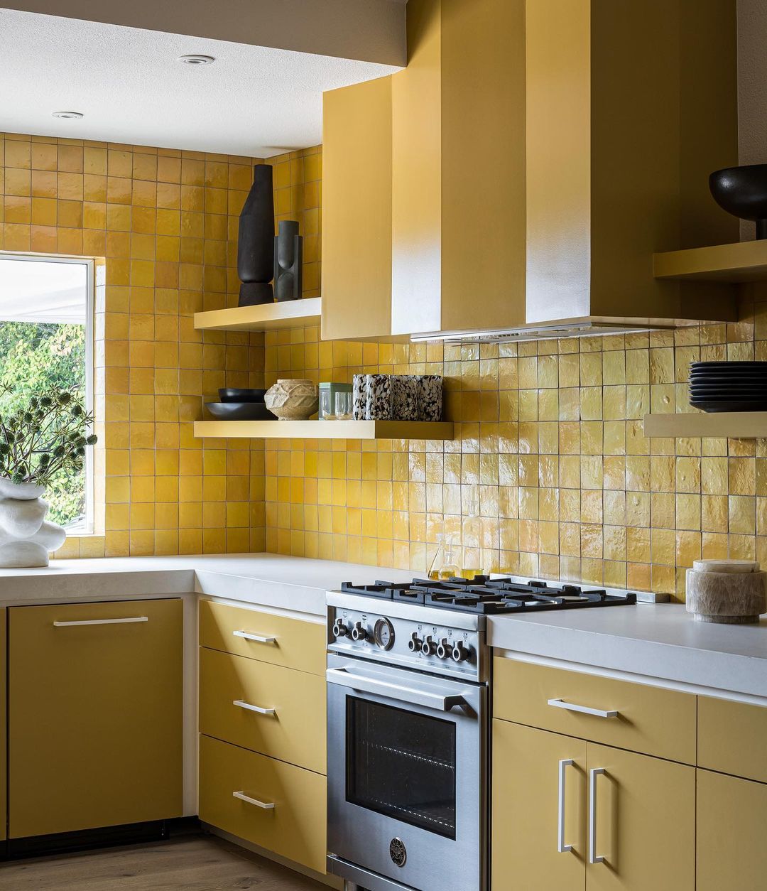 Monochromatic Yellow Kitchen with Sleek Design