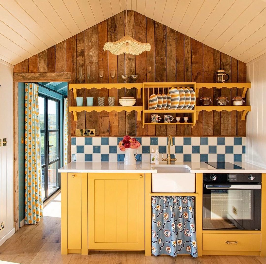 Rustic Yellow Kitchen with Wooden Accents