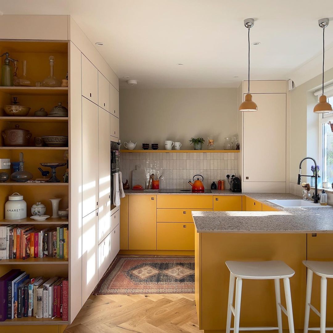 Modern Yellow Cabinets with Neutral Tones