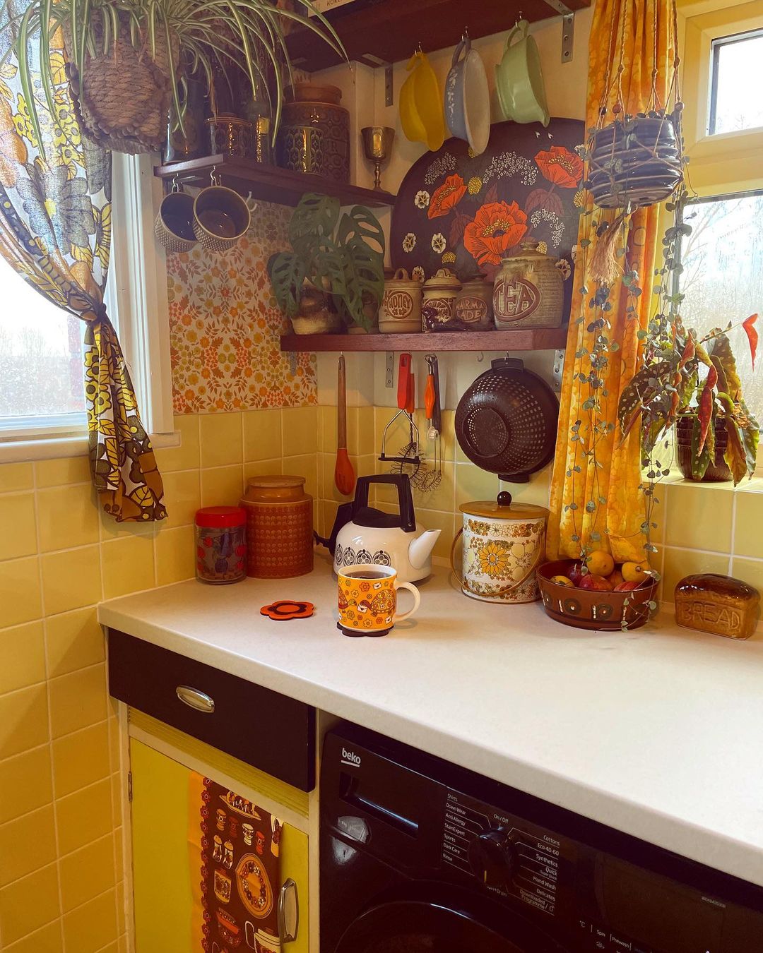 Eclectic Yellow Kitchen with Retro Vibes