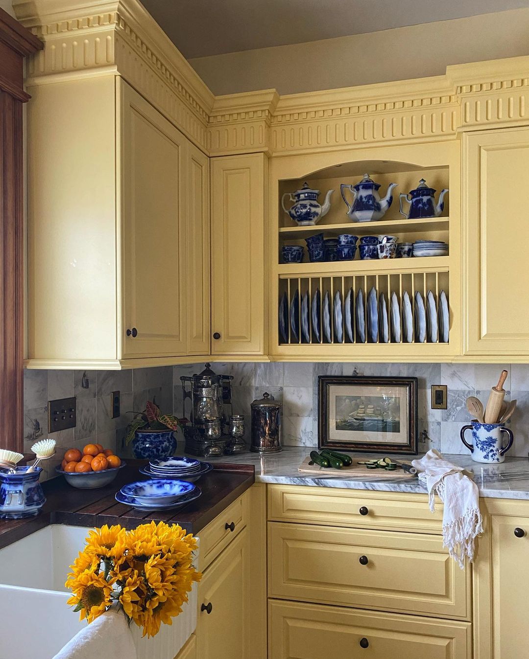 Classic Yellow Cabinets with Traditional Accents