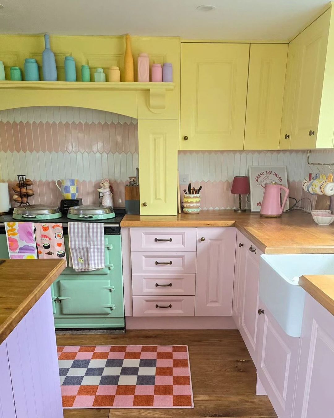 Playful Yellow Cabinets with Pastel Accents