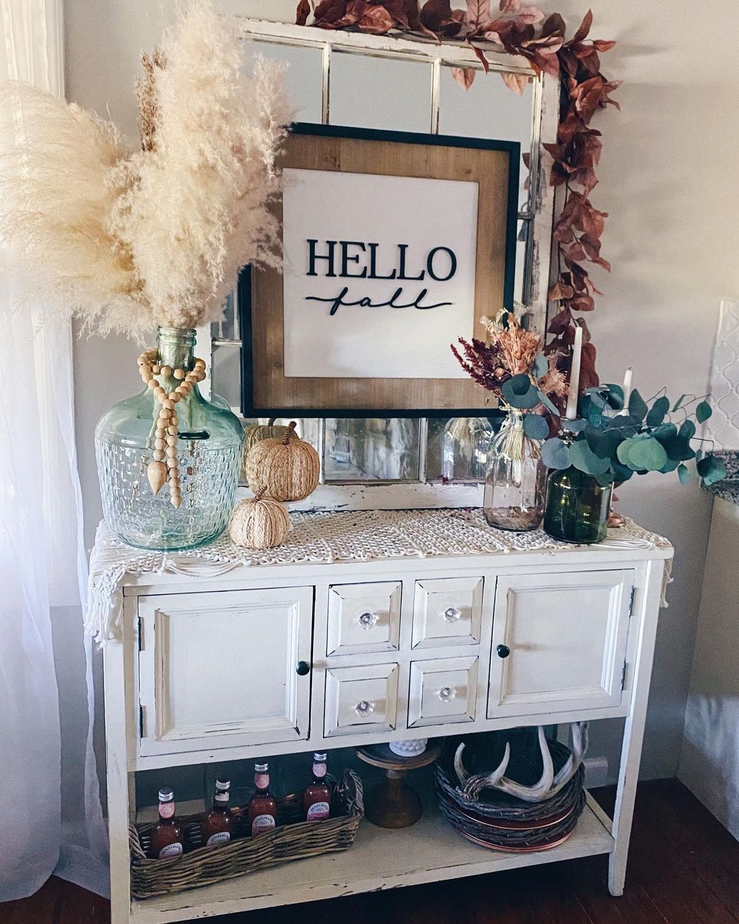 Elegant Boho Fall Sideboard Decor