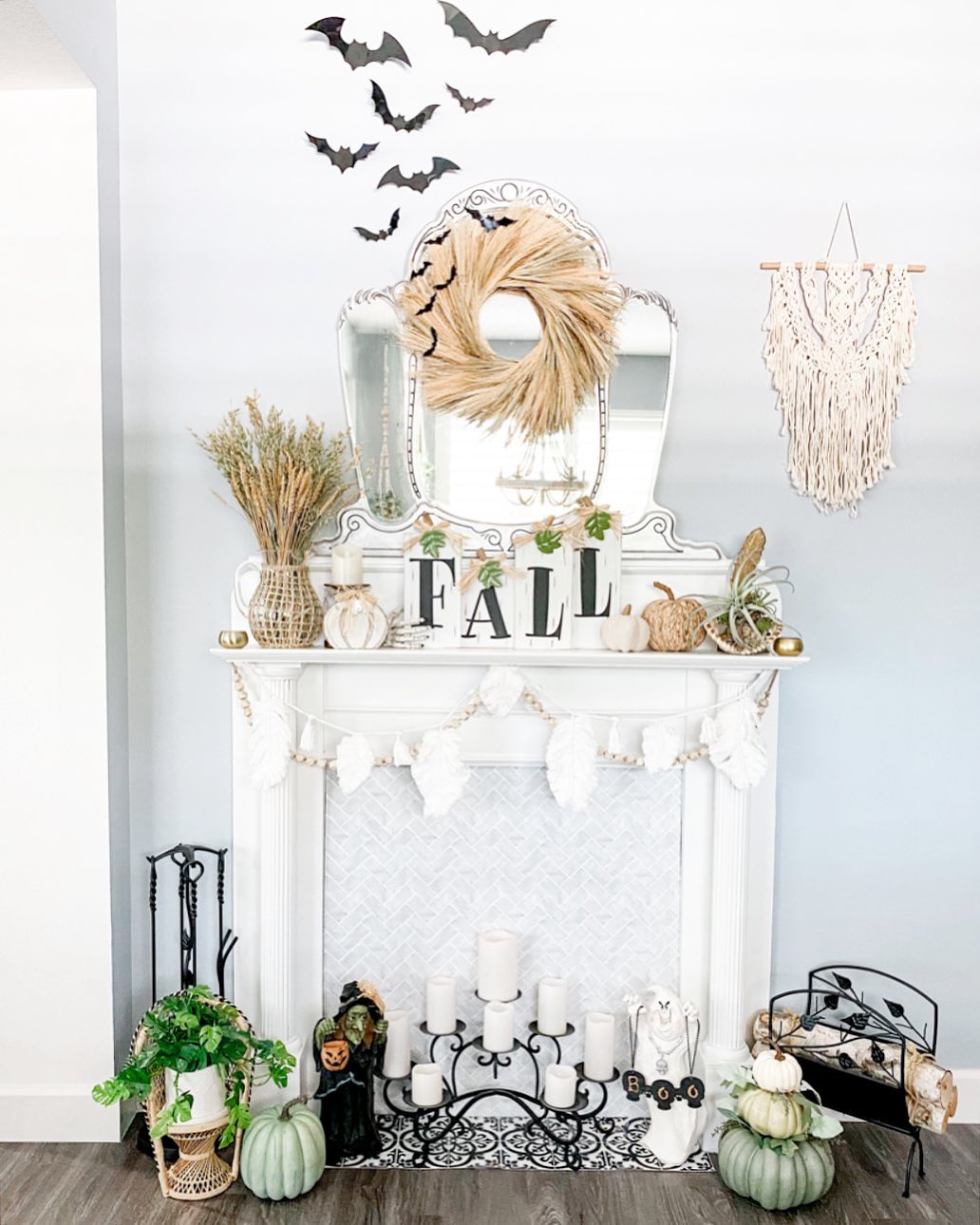 Whimsical Boho Fall Mantel Display