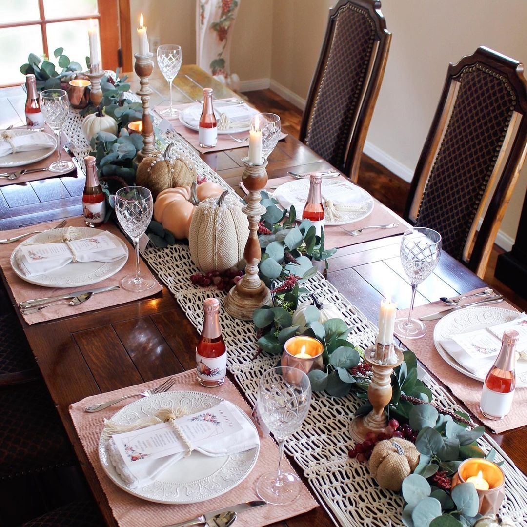 22. Elegant Boho Fall Dining Table with Natural Elements