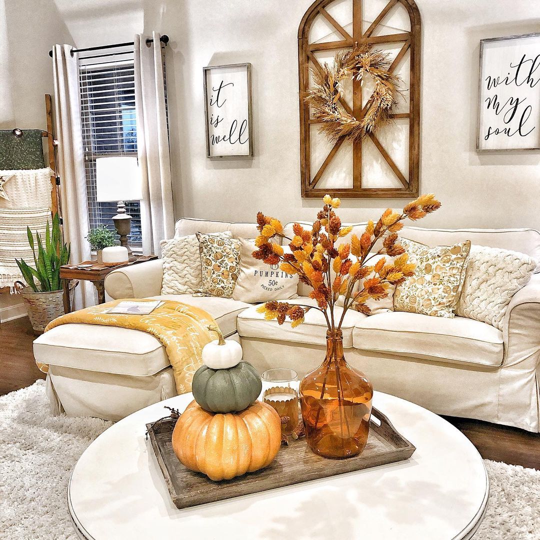 Cozy Living Room with Boho Fall Accents