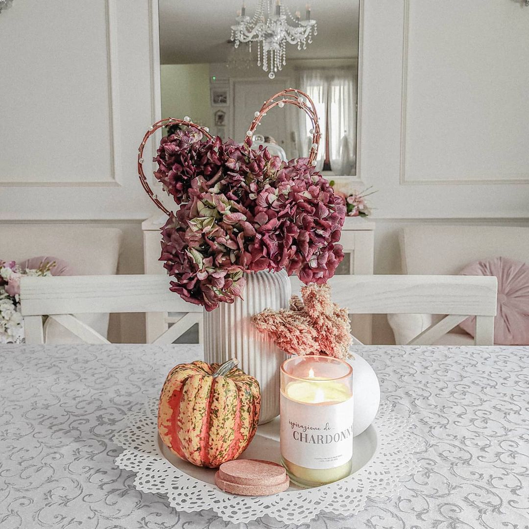 Delicate Hydrangea and Pumpkin Centerpiece