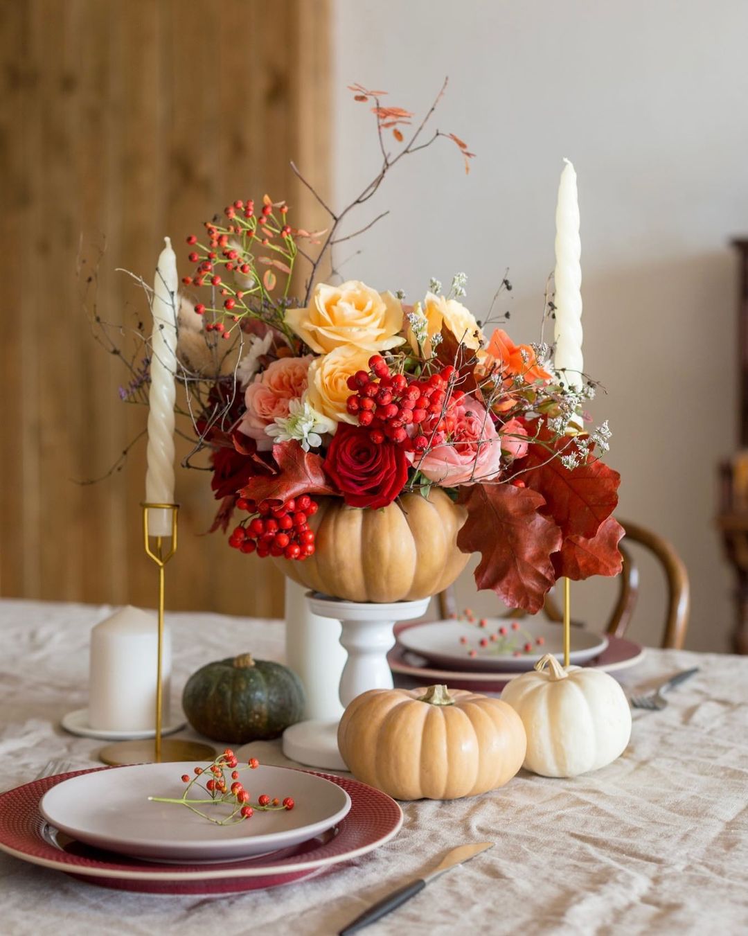 Elegant Pumpkin Centrepiece with Candles