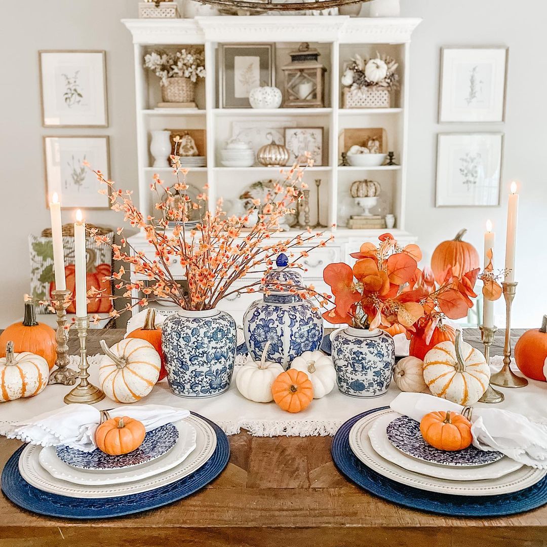 Festive Blue and Orange Table Setting