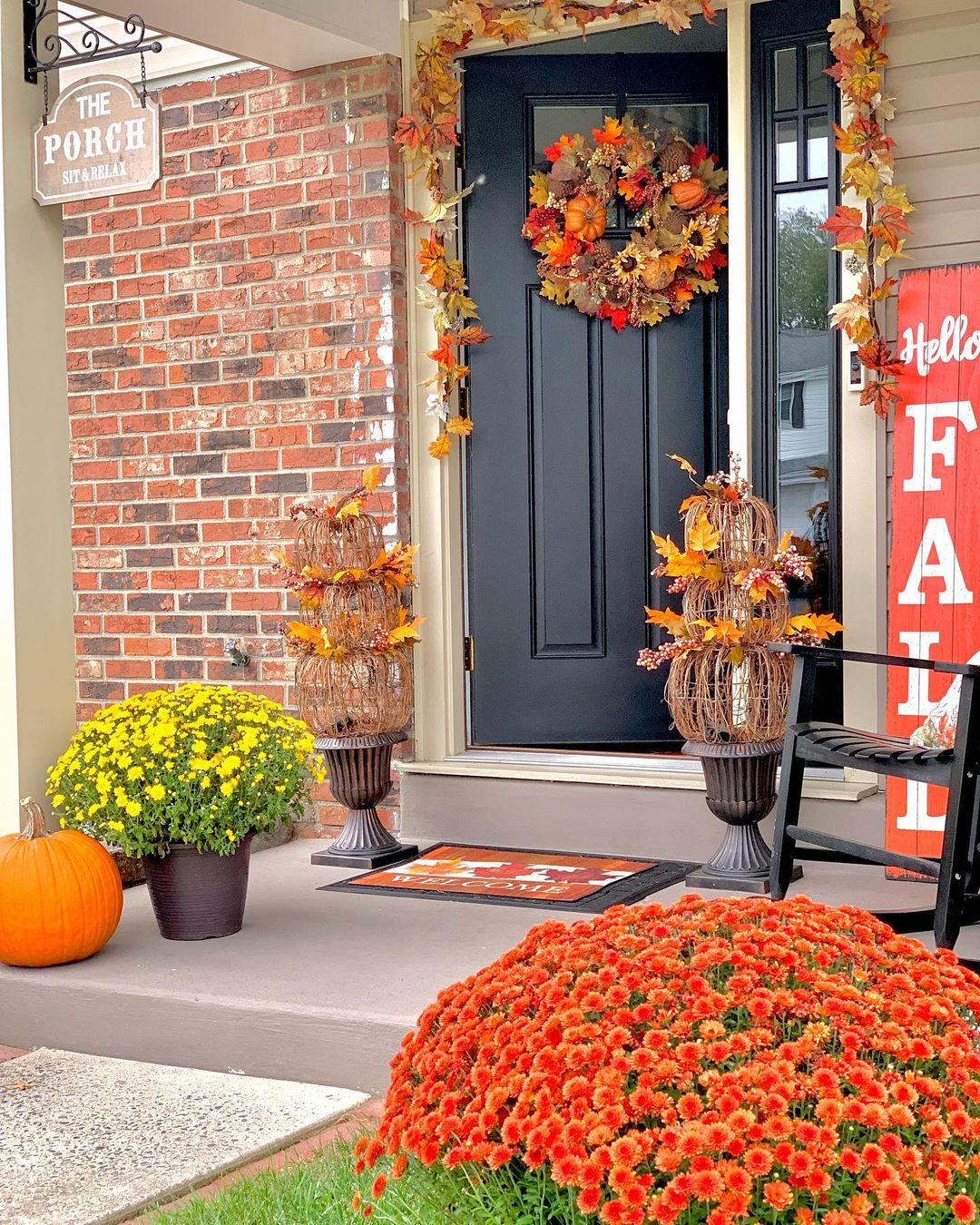 Festive Fall Porch with Vibrant Mums