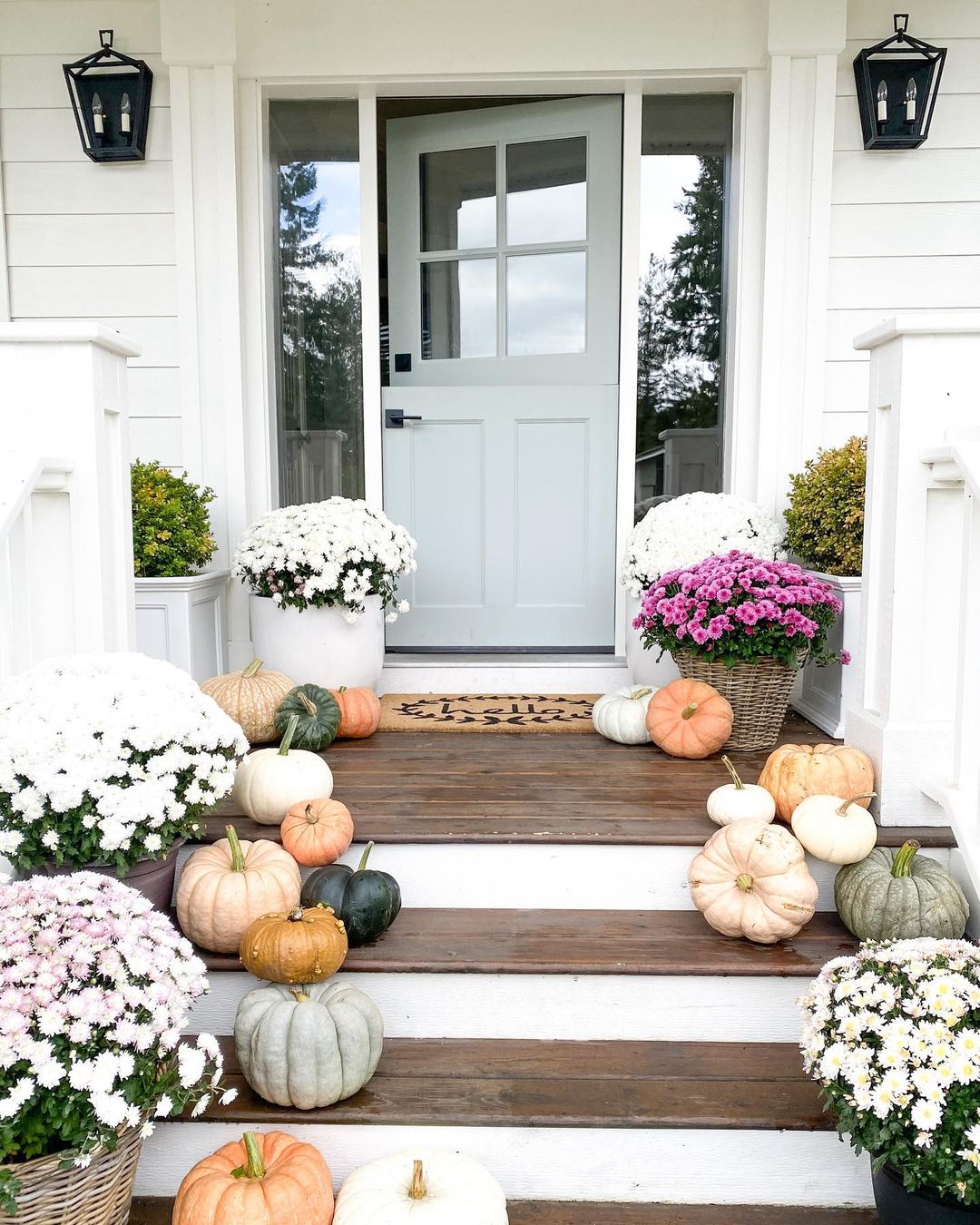 legant White and Pastel Fall Porch Decor